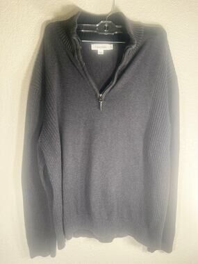 Calvin Klein 1/4 Zip‎ Pullover Sweater Mock Neck Charcoal Gray Knit Men's XL